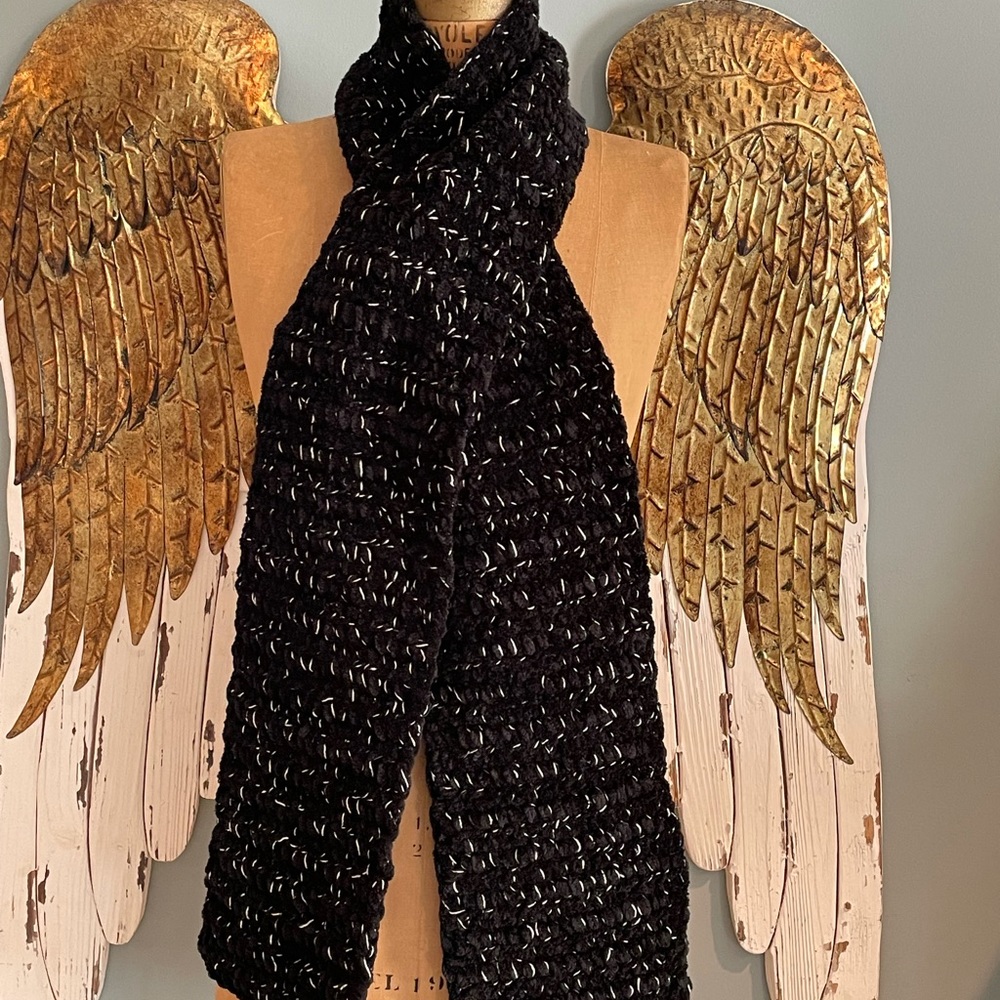 Black, White and silver Handmade Scarf